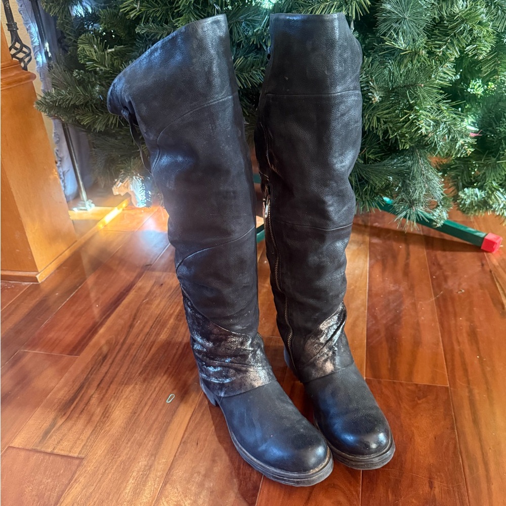 A.S.98 Distressed Black Over the Knee Boots size 41 Like New